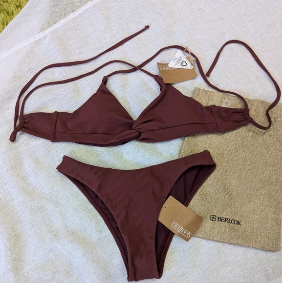 Berlook / Small / medium / Large Coffee Twist Backless Bikini Set - Picture 2 of 3
